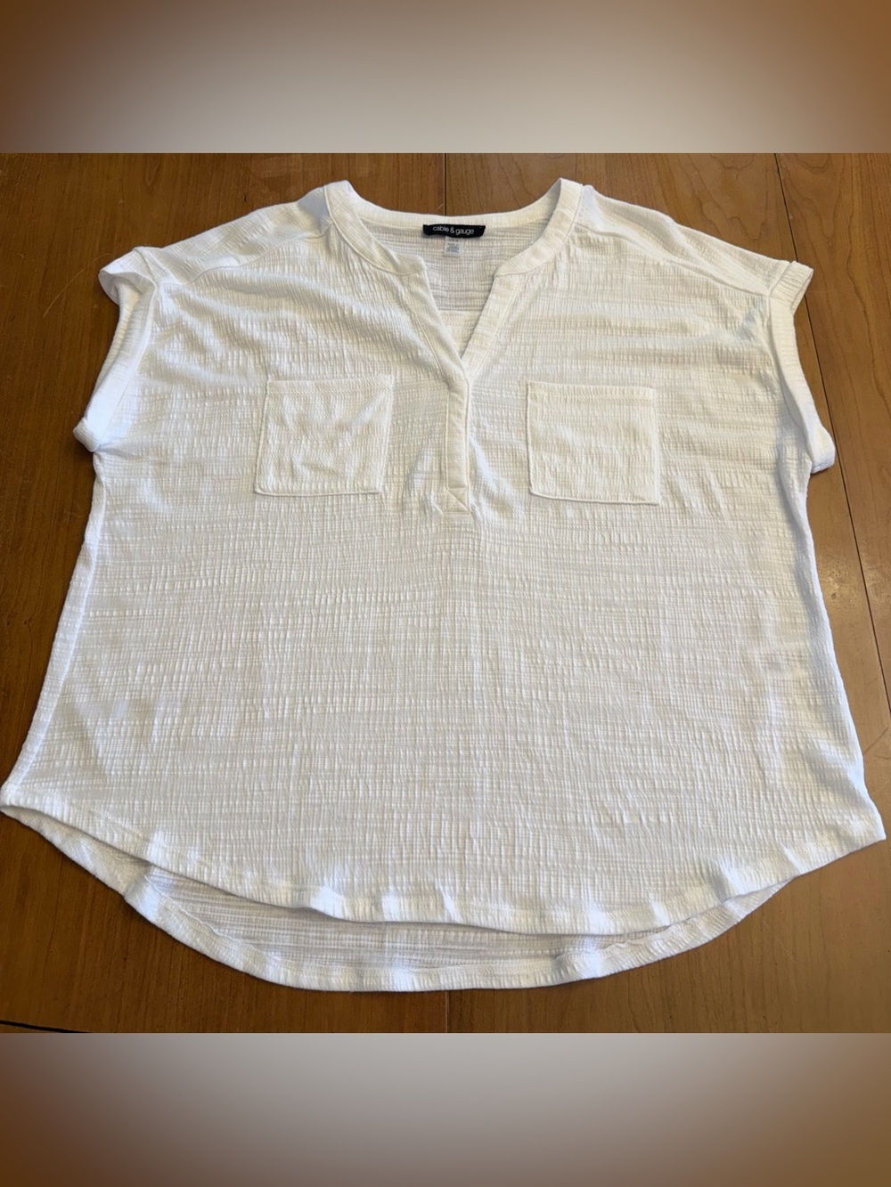 Cable & Gauge White Henley Crinkle Tee | Coastal Grandma Travel Cruisewear | L
